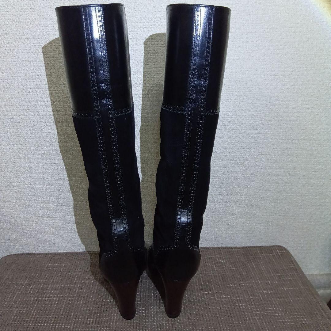 Saint Laurent Long Boots Shoes EU 37 US 7 Leather Suede Black Authentic