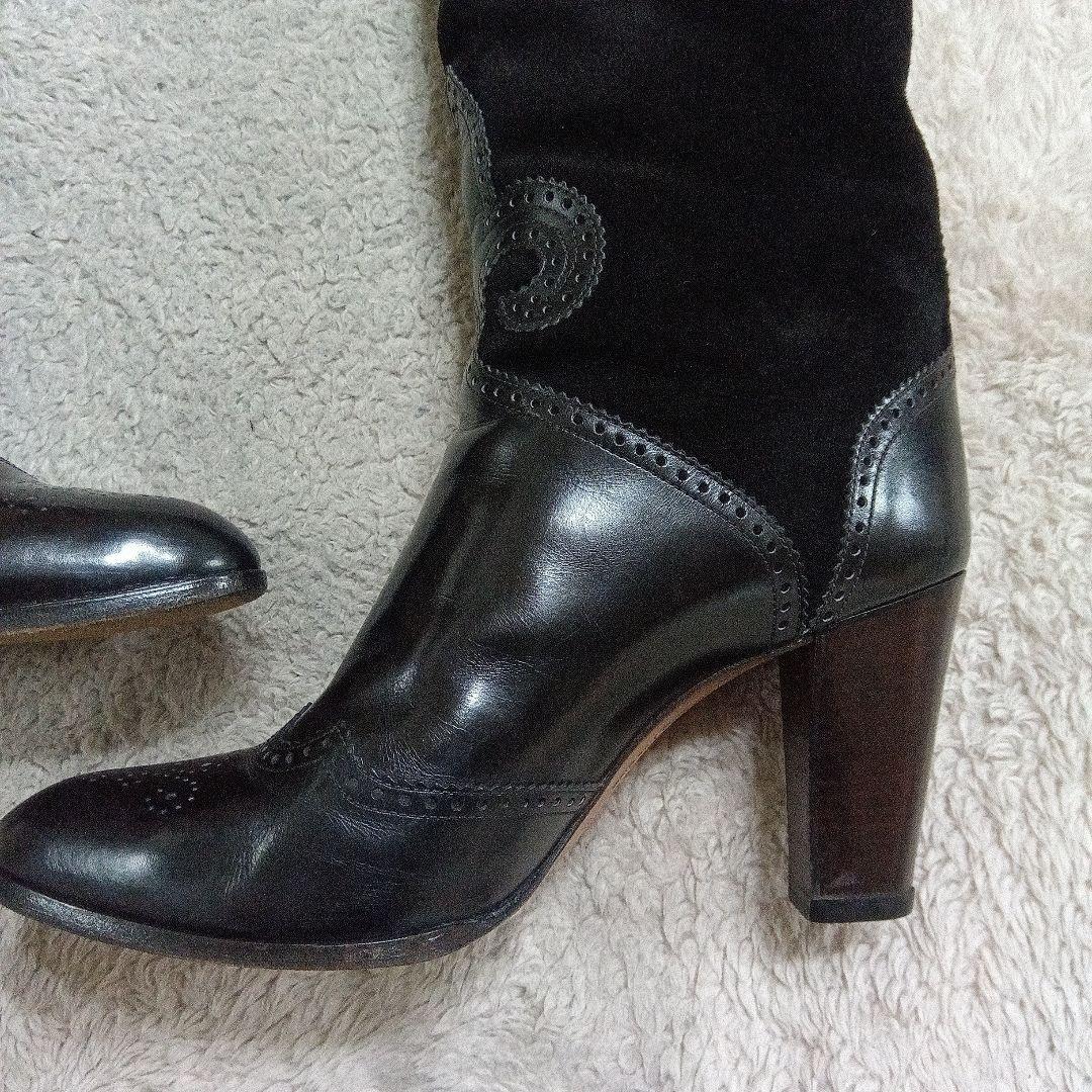 Saint Laurent Long Boots Shoes EU 37 US 7 Leather Suede Black Authentic