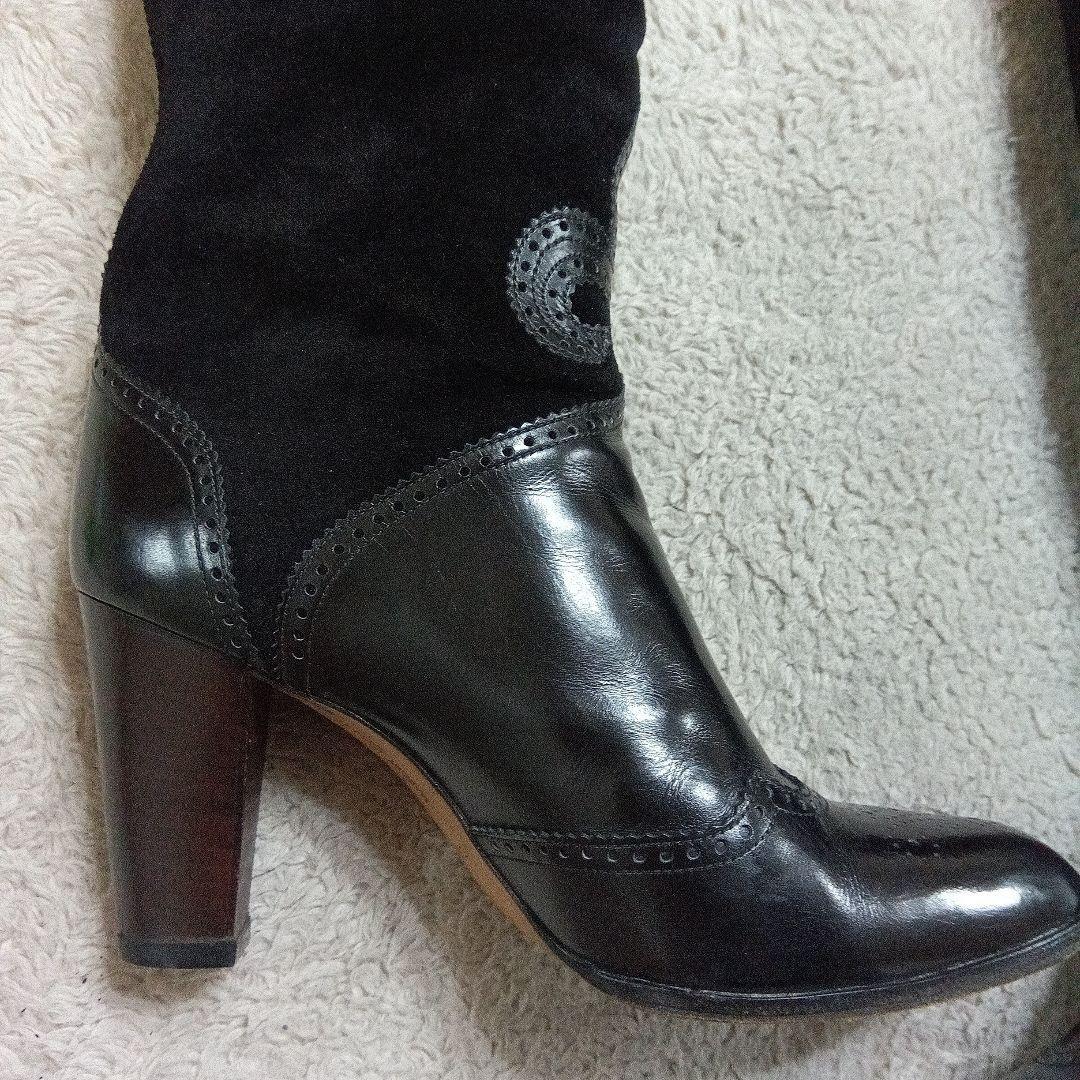 Saint Laurent Long Boots Shoes EU 37 US 7 Leather Suede Black Authentic