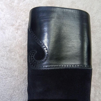 Saint Laurent Long Boots Shoes EU 37 US 7 Leather Suede Black Authentic