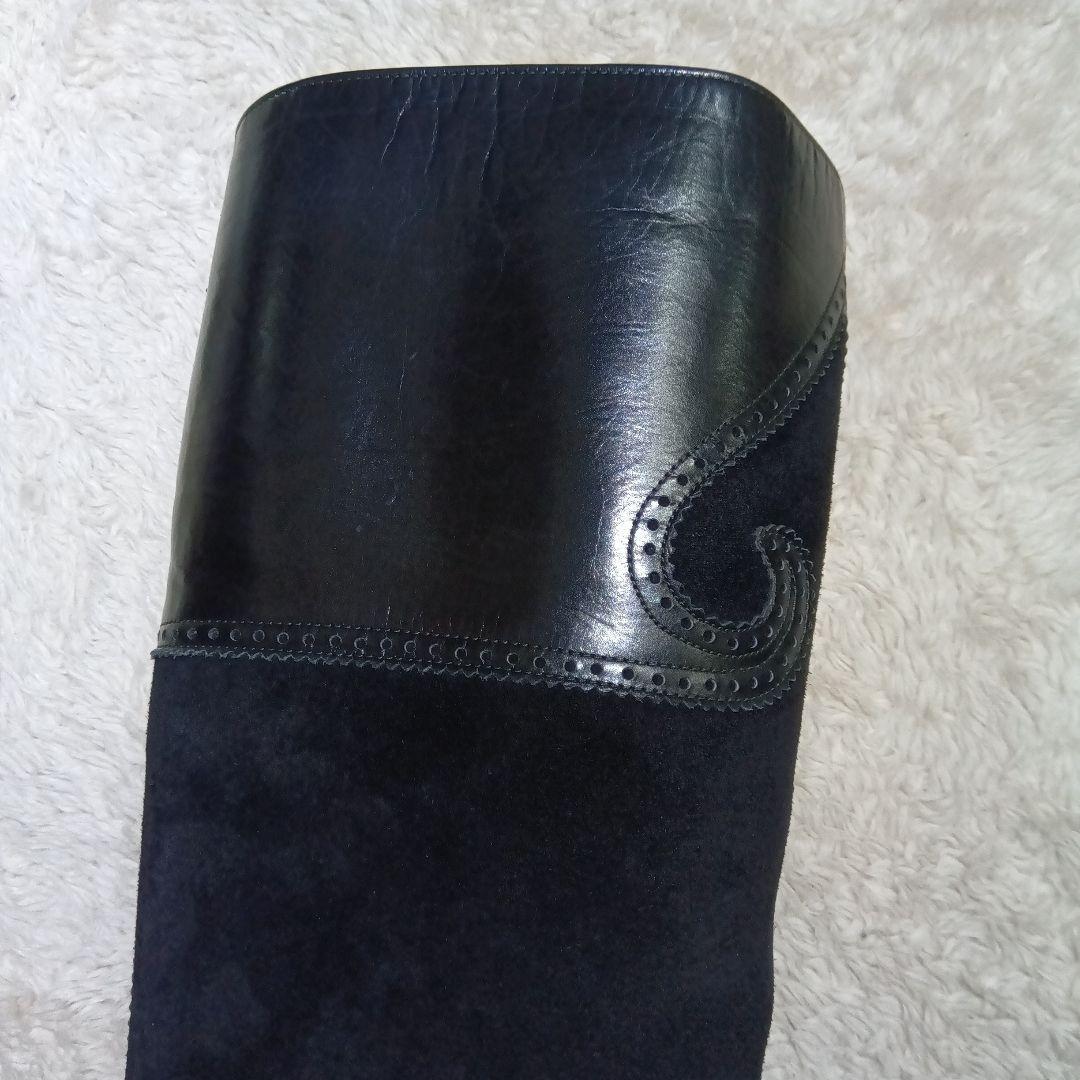 Saint Laurent Long Boots Shoes EU 37 US 7 Leather Suede Black Authentic