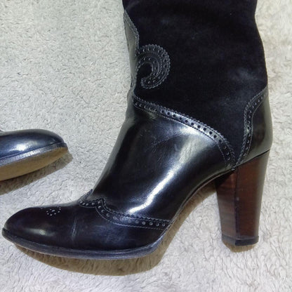 Saint Laurent Long Boots Shoes EU 37 US 7 Leather Suede Black Authentic