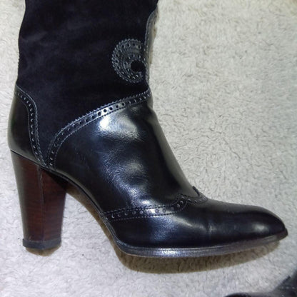 Saint Laurent Long Boots Shoes EU 37 US 7 Leather Suede Black Authentic