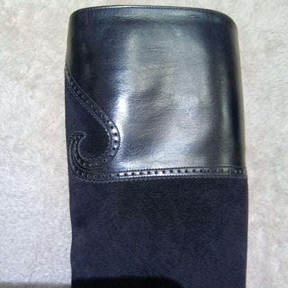 Saint Laurent Long Boots Shoes EU 37 US 7 Leather Suede Black Authentic