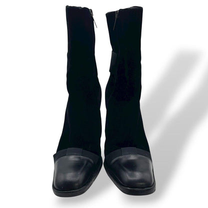 Saint Laurent Short Boots Shoes EU 37 US 7 Velvet Leather Black Authentic