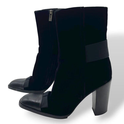 Saint Laurent Short Boots Shoes EU 37 US 7 Velvet Leather Black Authentic