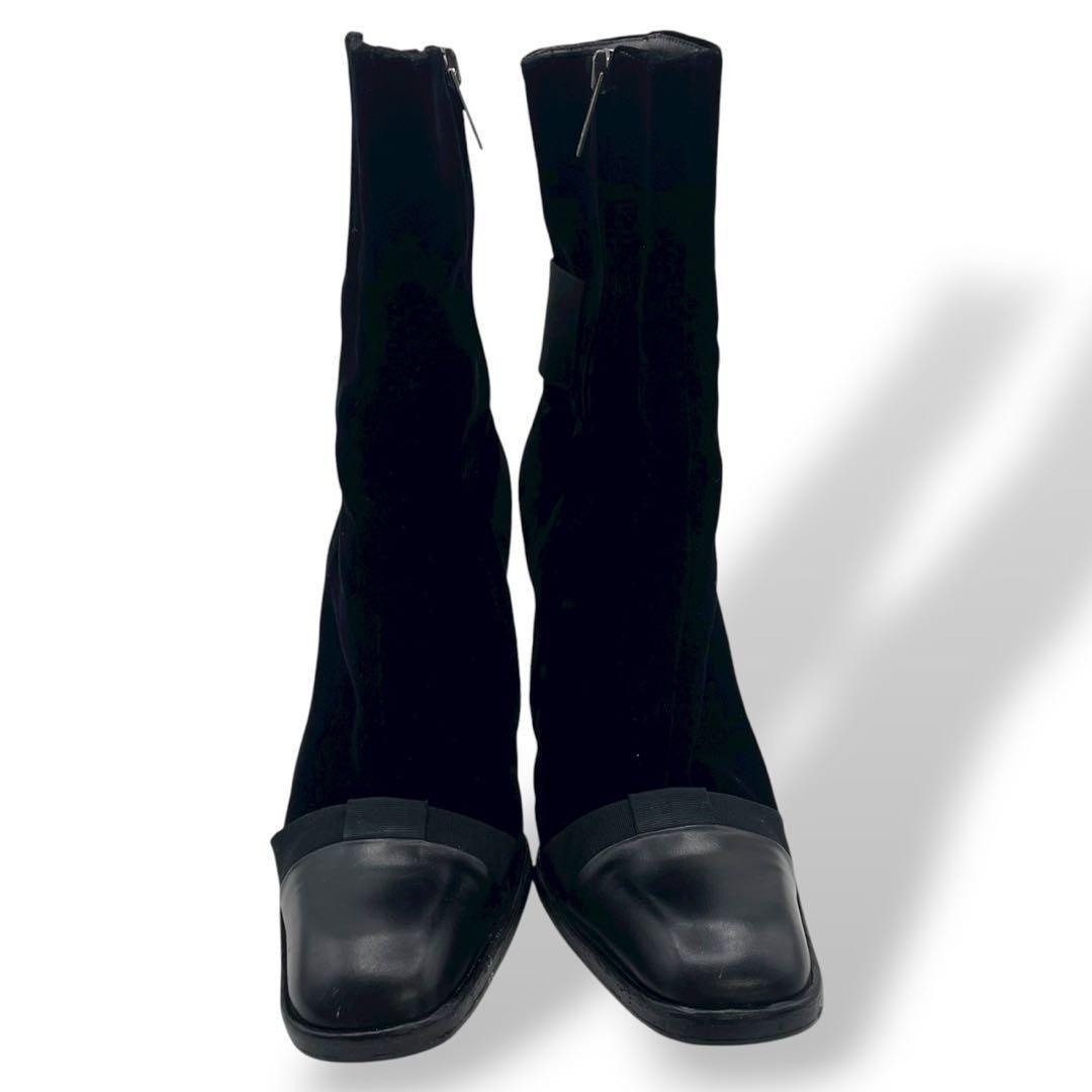 Saint Laurent Short Boots Shoes EU 37 US 7 Velvet Leather Black Authentic