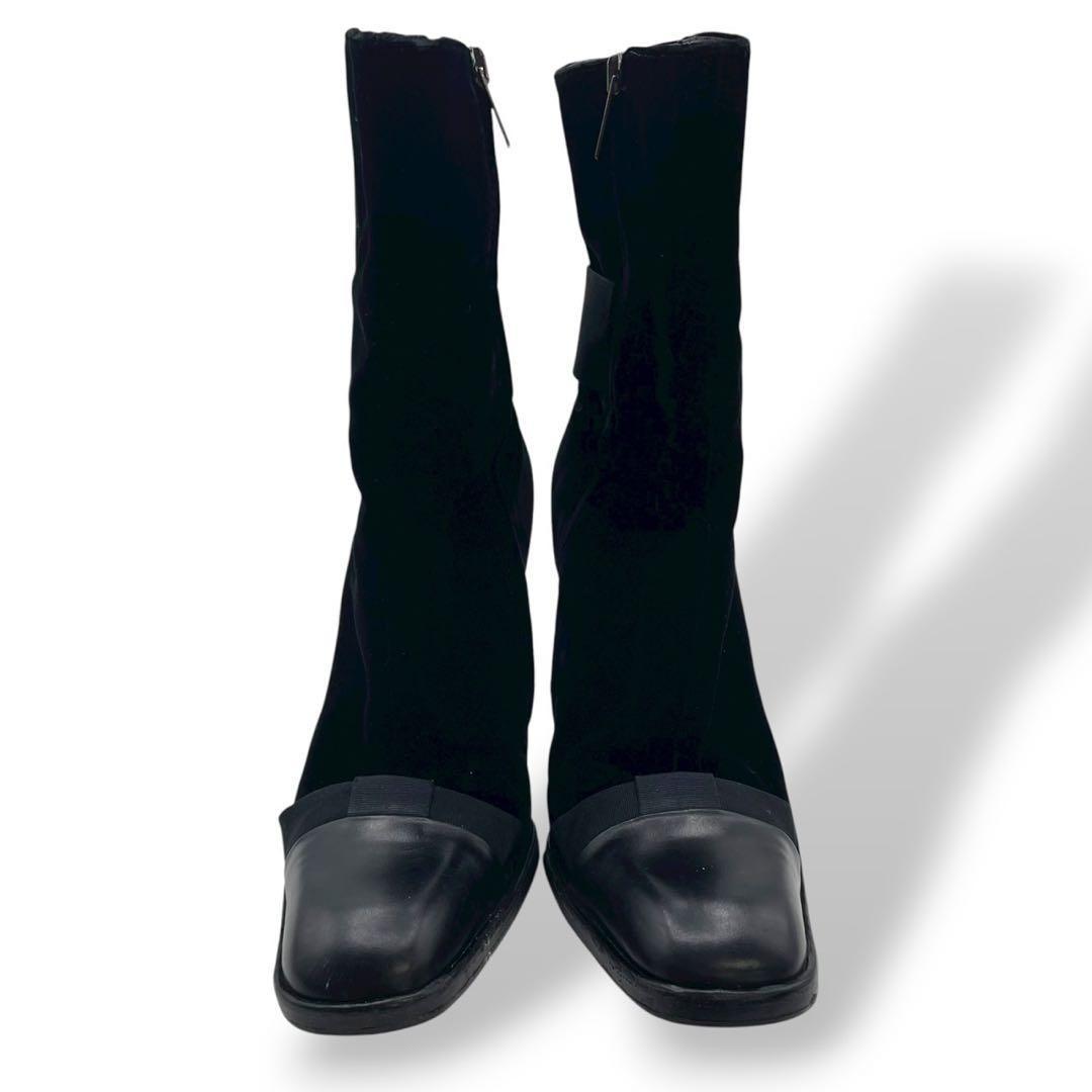 Saint Laurent Short Boots Shoes EU 37 US 7 Velvet Leather Black Authentic