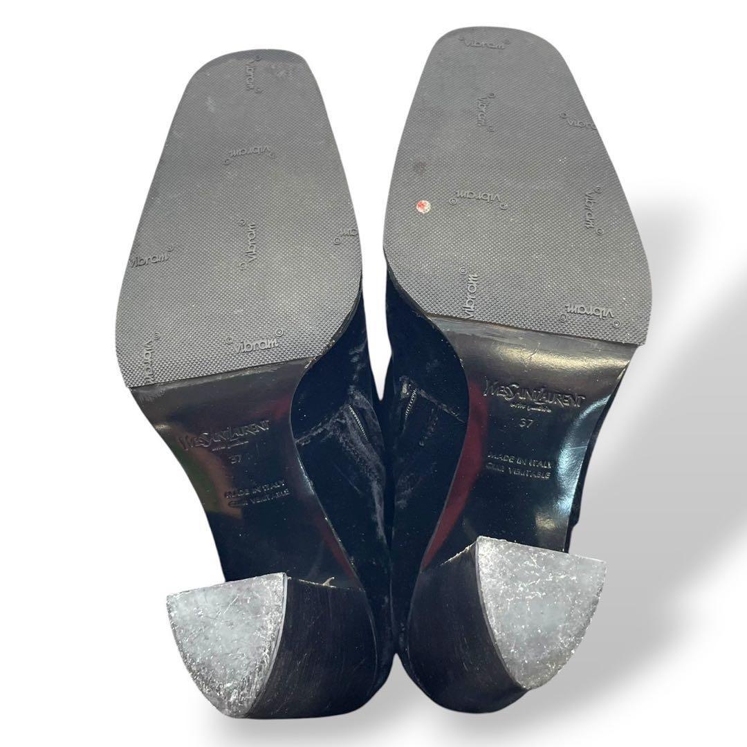 Saint Laurent Short Boots Shoes EU 37 US 7 Velvet Leather Black Authentic