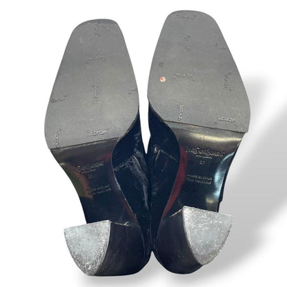 Saint Laurent Short Boots Shoes EU 37 US 7 Velvet Leather Black Authentic