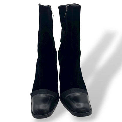 Saint Laurent Short Boots Shoes EU 37 US 7 Velvet Leather Black Authentic