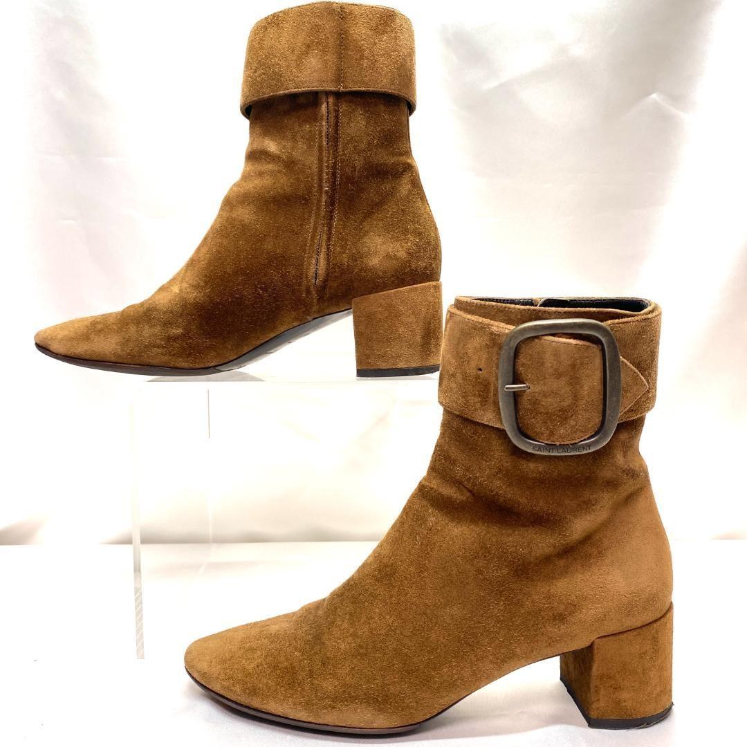 Saint Laurent Paris Short Boots Shoes EU 36.5 US 6.5 Suede Brown Authentic