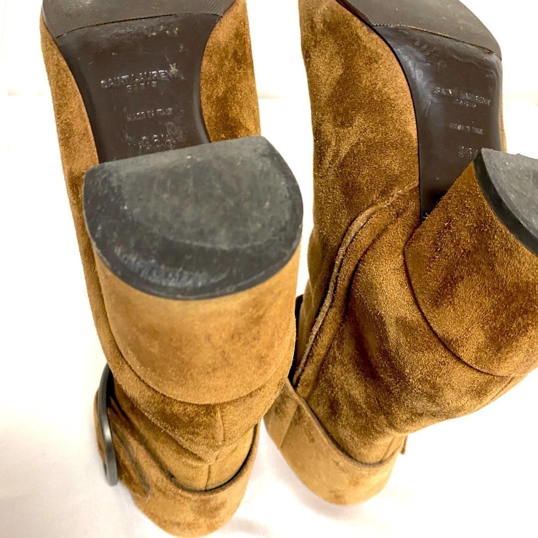 Saint Laurent Paris Short Boots Shoes EU 36.5 US 6.5 Suede Brown Authentic