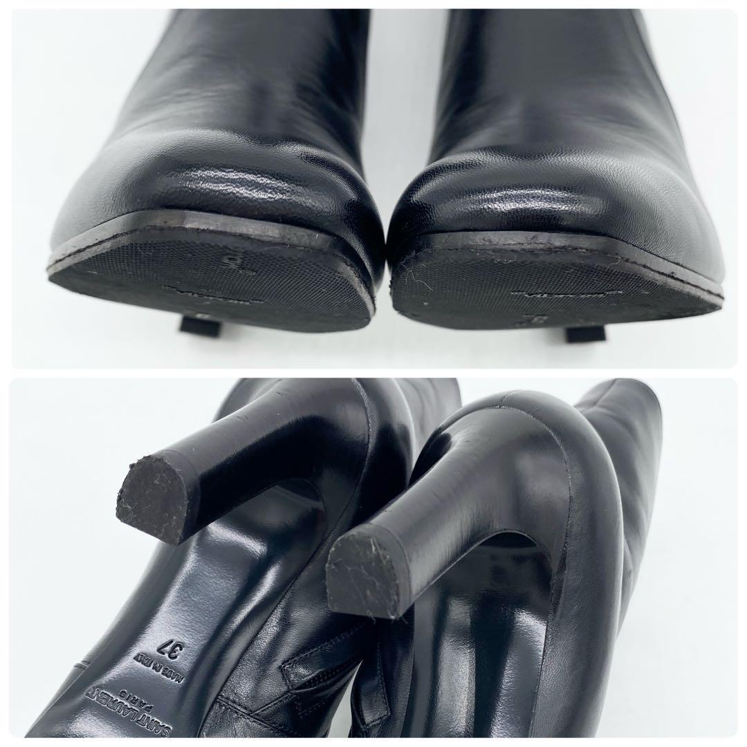 Saint Laurent Paris Short Boots Shoes EU 37 US 7 Leather Black Authentic