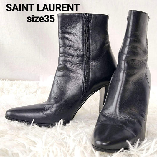 Saint Laurent Short Boots Shoes EU 35 US 5 Leather Black Authentic