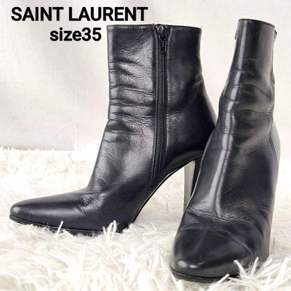 Saint Laurent Short Boots Shoes EU 35 US 5 Leather Black Authentic