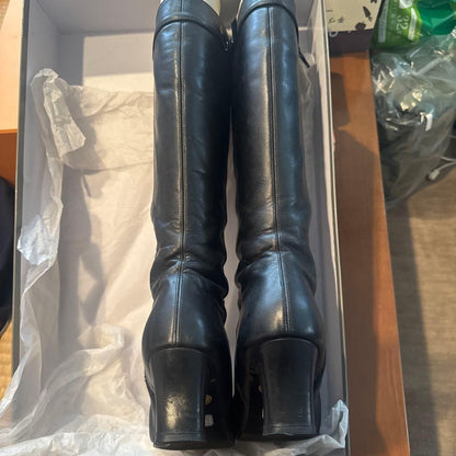 Saint Laurent Long Boots Shoes EU 36.5 US 6.5 Leather Black Authentic