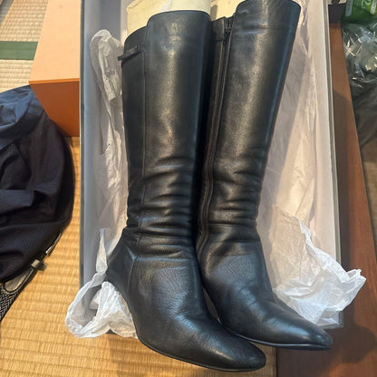 Saint Laurent Long Boots Shoes EU 36.5 US 6.5 Leather Black Authentic