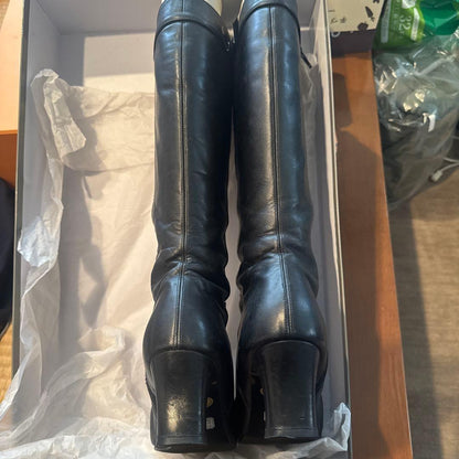 Saint Laurent Long Boots Shoes EU 36.5 US 6.5 Leather Black Authentic