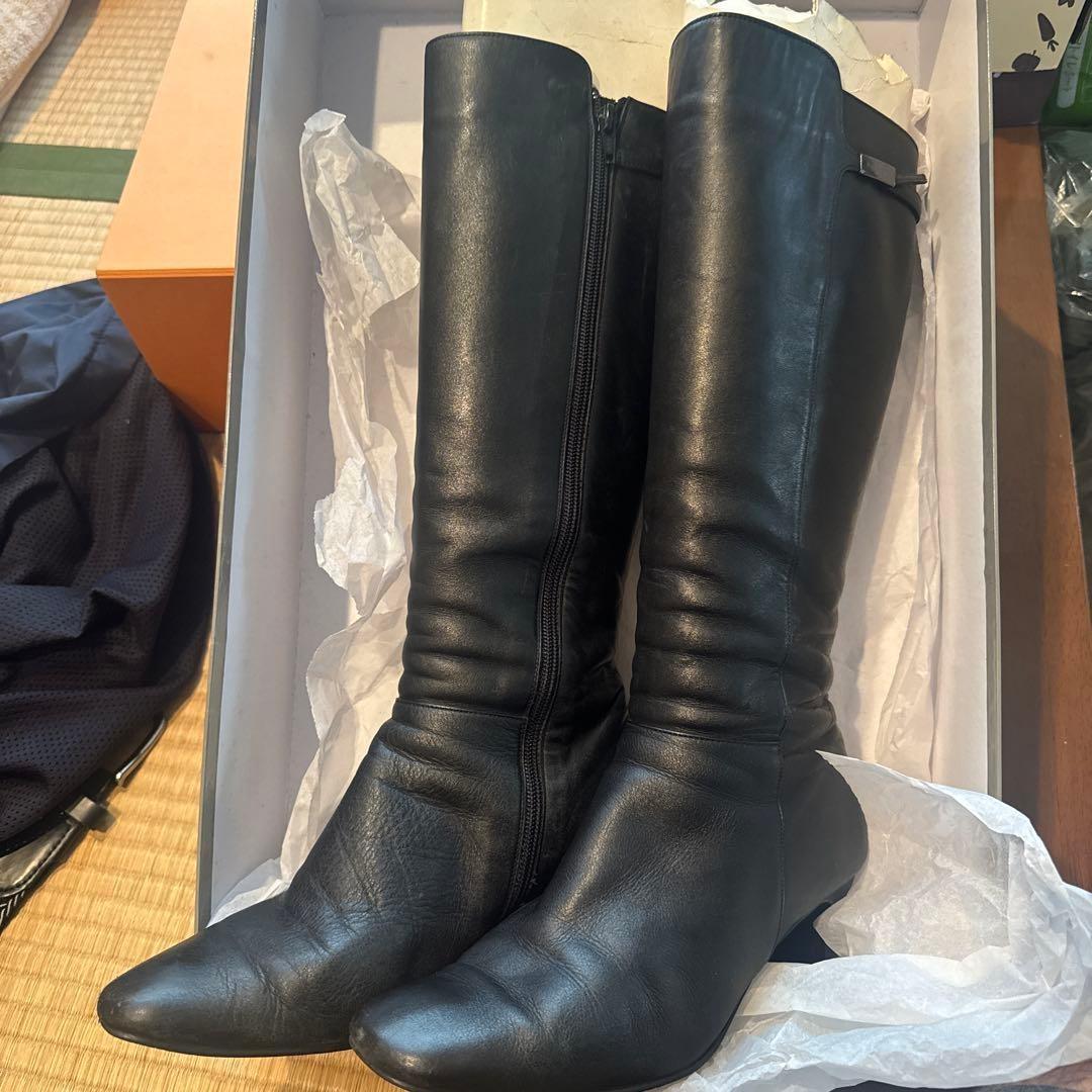 Saint Laurent Long Boots Shoes EU 36.5 US 6.5 Leather Black Authentic