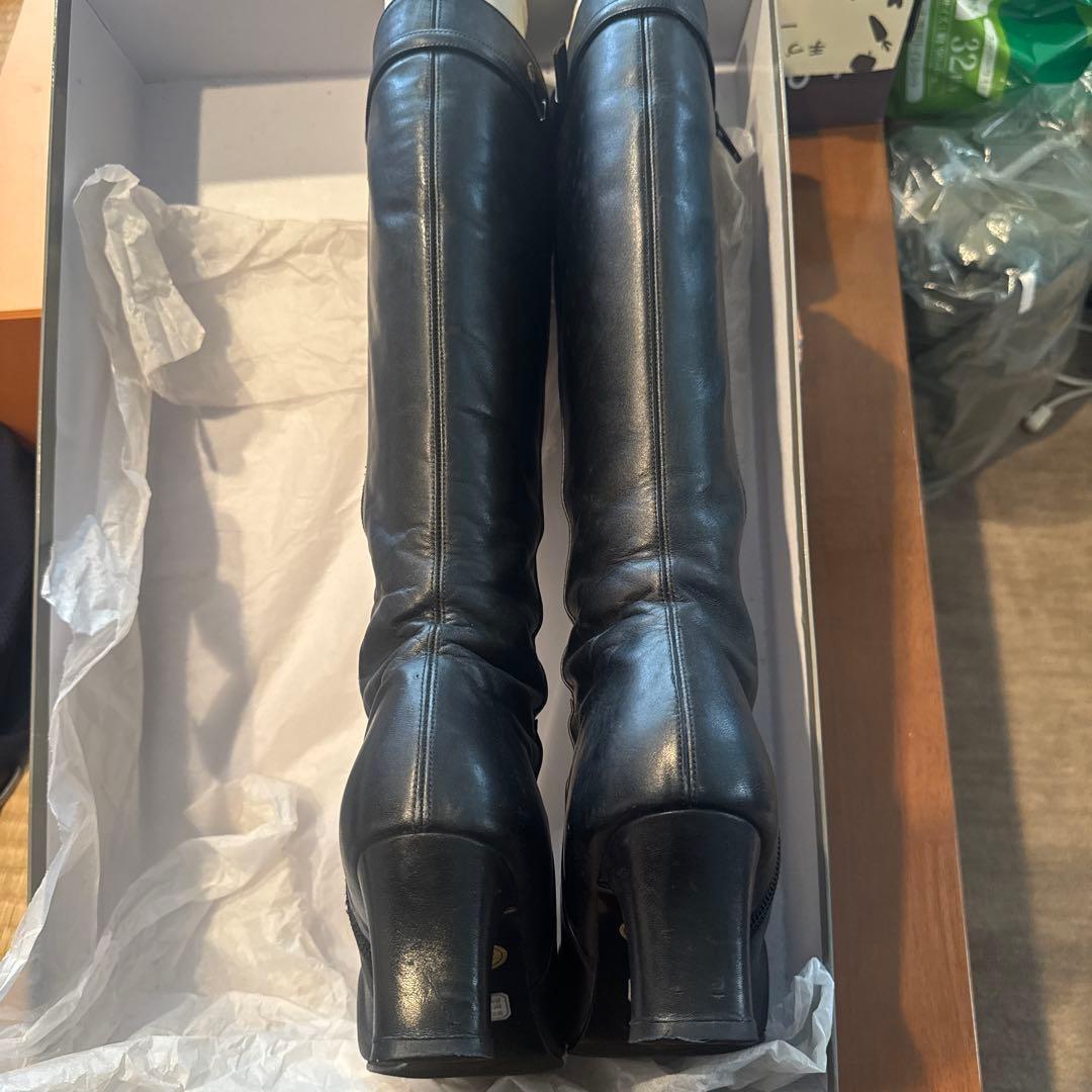 Saint Laurent Long Boots Shoes EU 36.5 US 6.5 Leather Black Authentic