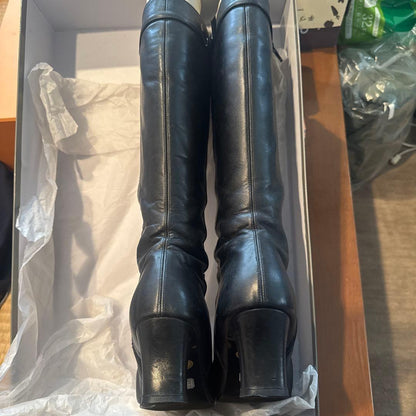 Saint Laurent Long Boots Shoes EU 36.5 US 6.5 Leather Black Authentic