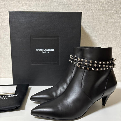 Saint Laurent Paris Short Boots Shoes Studs EU 38 US 8  Black Authentic