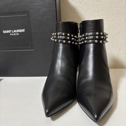 Saint Laurent Paris Short Boots Shoes Studs EU 38 US 8  Black Authentic