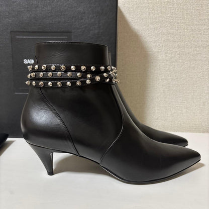 Saint Laurent Paris Short Boots Shoes Studs EU 38 US 8  Black Authentic