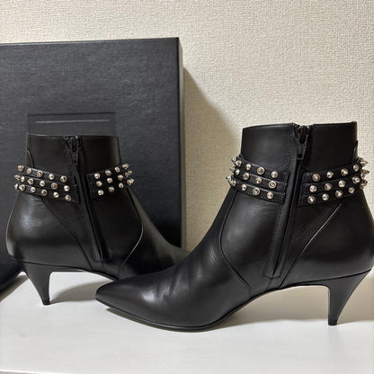 Saint Laurent Paris Short Boots Shoes Studs EU 38 US 8  Black Authentic