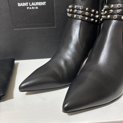 Saint Laurent Paris Short Boots Shoes Studs EU 38 US 8  Black Authentic