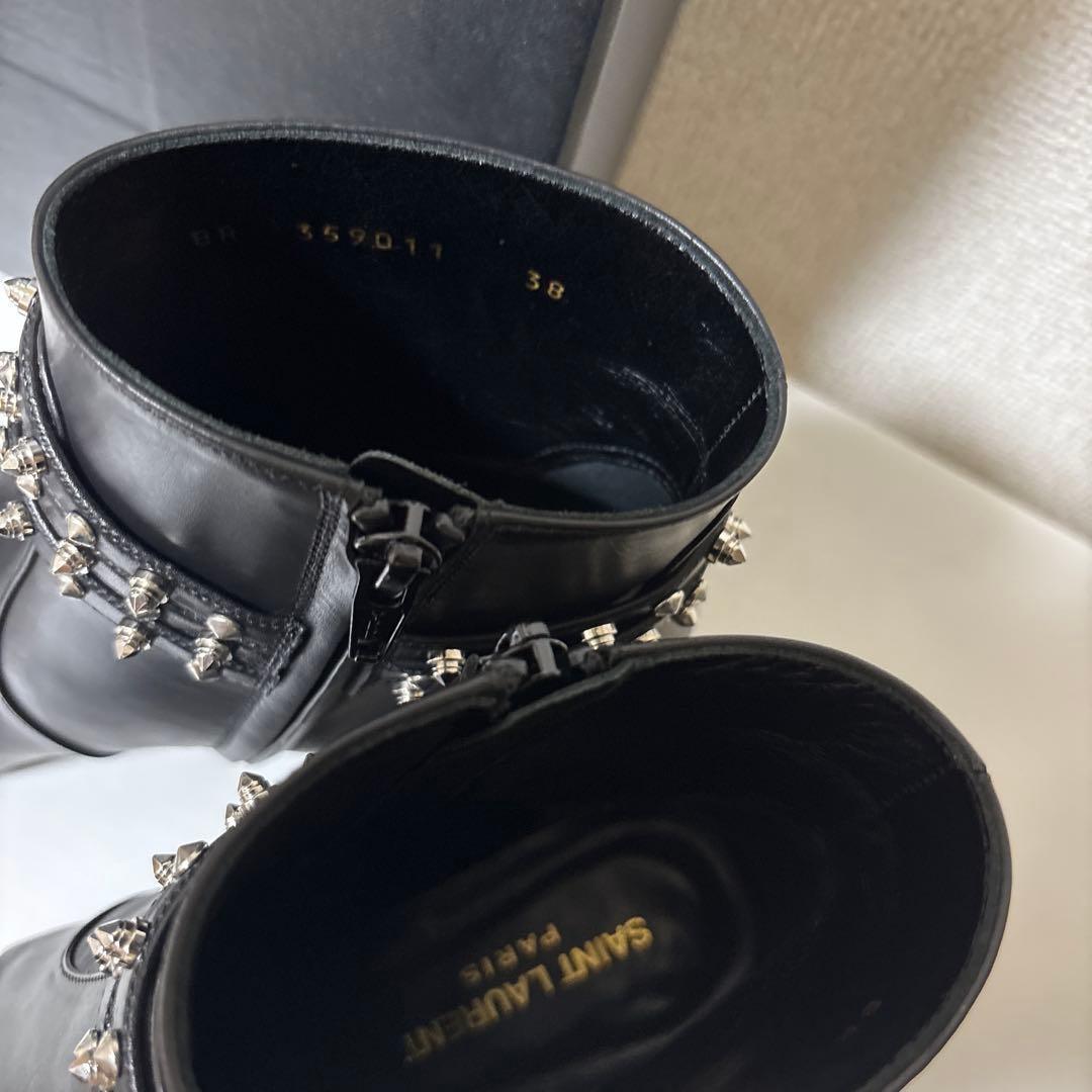 Saint Laurent Paris Short Boots Shoes Studs EU 38 US 8  Black Authentic