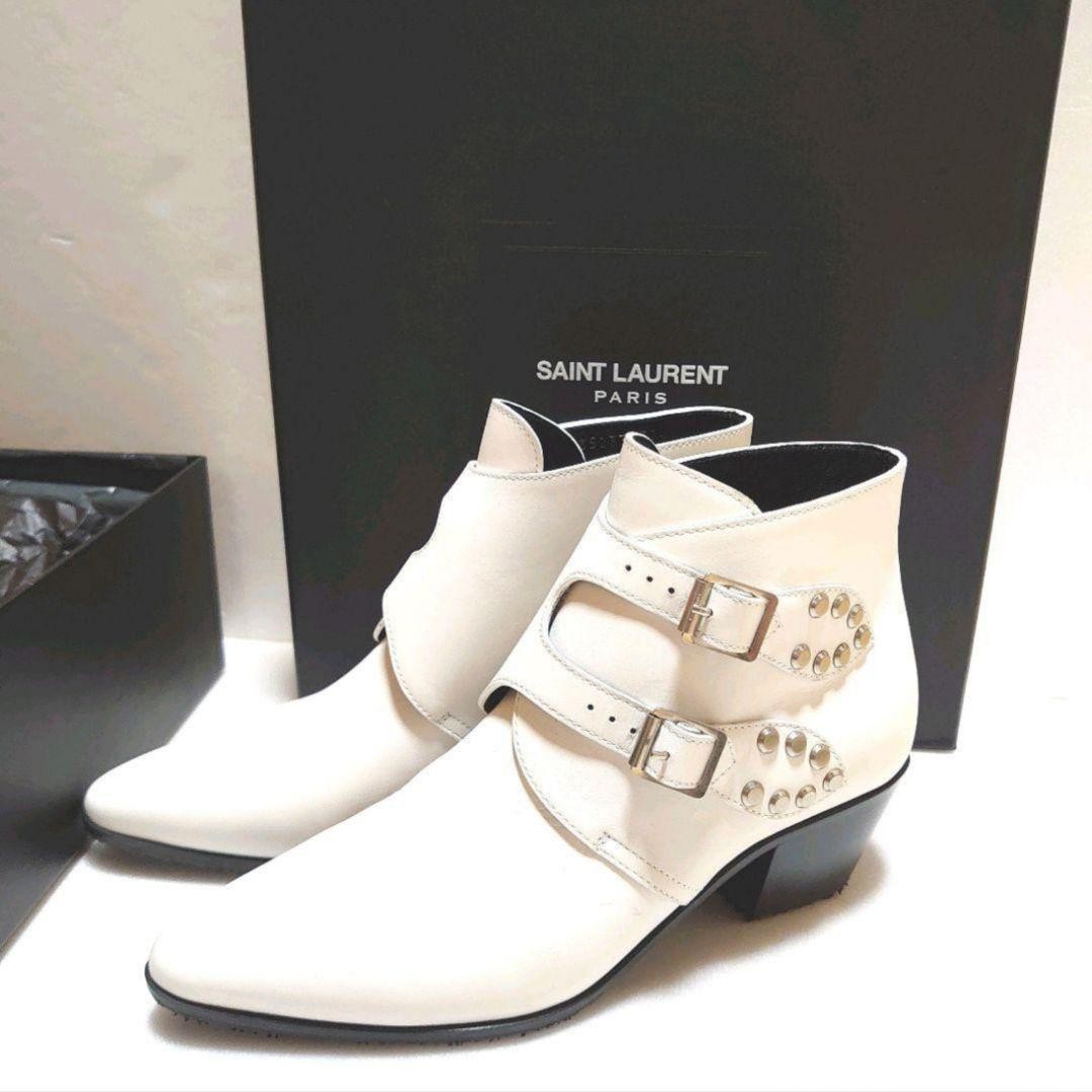 Saint Laurent Paris Short Boots Shoes Studs EU 37.5 US 7.5 White Authentic