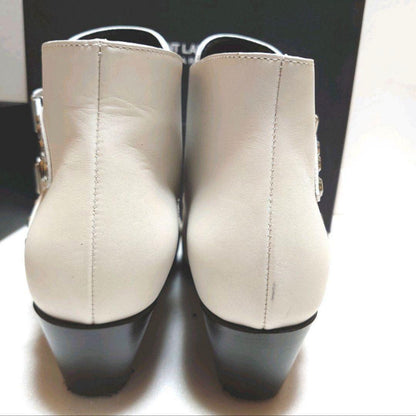 Saint Laurent Paris Short Boots Shoes Studs EU 37.5 US 7.5 White Authentic