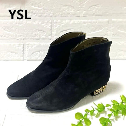 Saint Laurent Short Boots Shoes EU 35 US 5 Suede Black Authentic