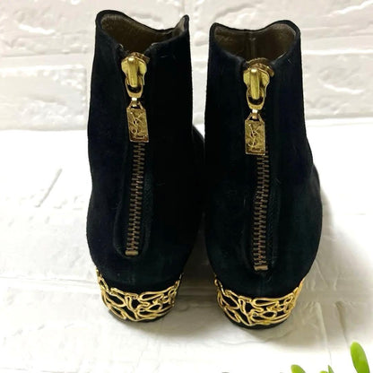 Saint Laurent Short Boots Shoes EU 35 US 5 Suede Black Authentic