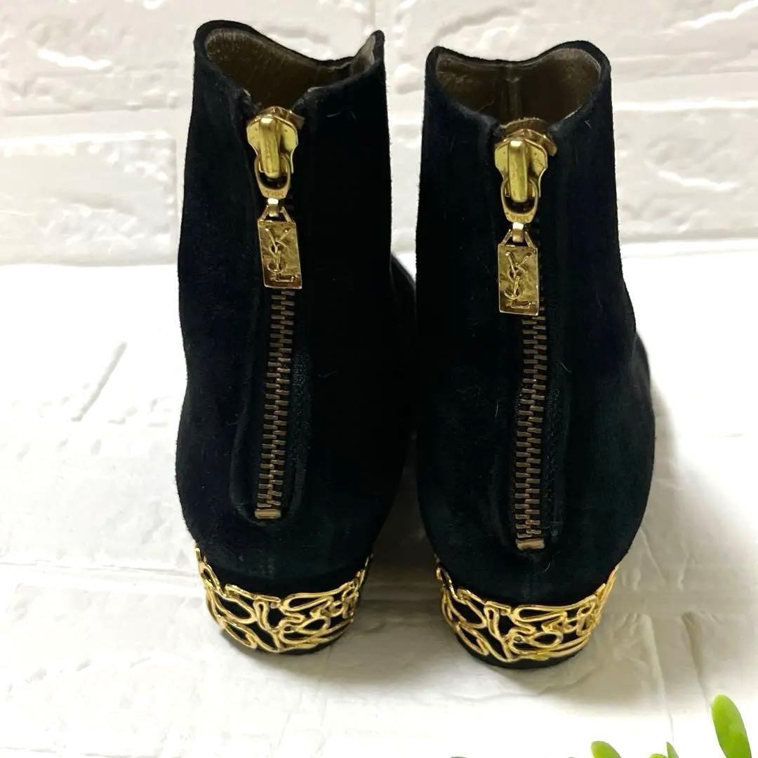 Saint Laurent Short Boots Shoes EU 35 US 5 Suede Black Authentic