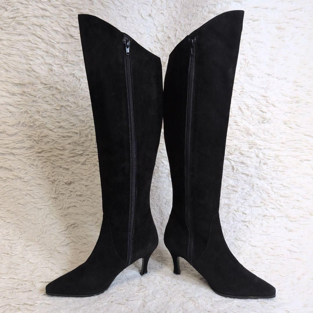 Saint Laurent Long Boots Shoes EU 37 US 7 Suede Black Authentic
