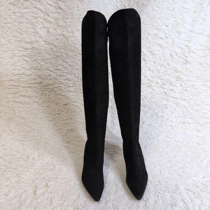 Saint Laurent Long Boots Shoes EU 37 US 7 Suede Black Authentic