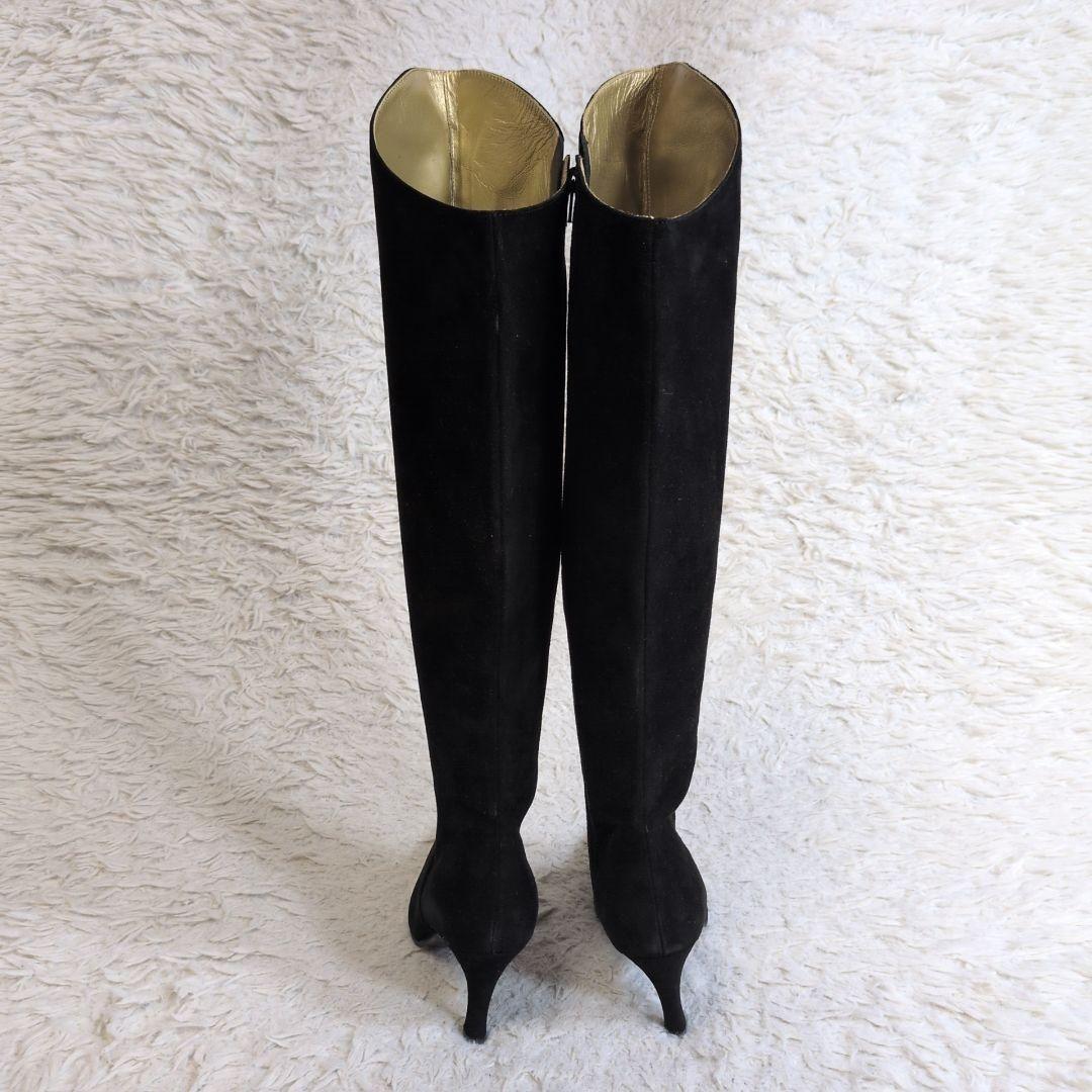 Saint Laurent Long Boots Shoes EU 37 US 7 Suede Black Authentic