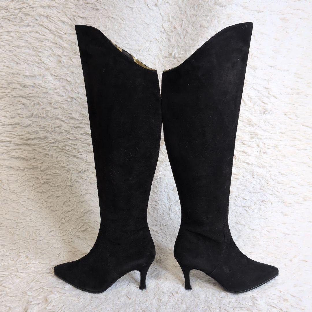 Saint Laurent Long Boots Shoes EU 37 US 7 Suede Black Authentic