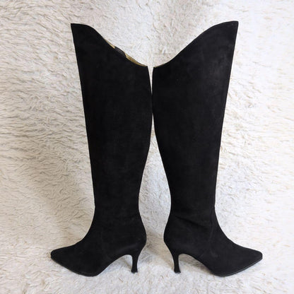 Saint Laurent Long Boots Shoes EU 37 US 7 Suede Black Authentic