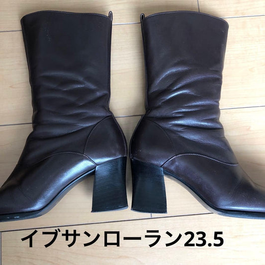 Saint Laurent Short Boots Shoes EU 36.0 US 6.0 Leather Brown Authentic