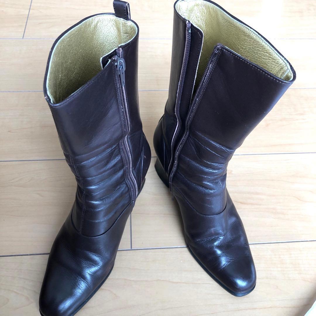 Saint Laurent Short Boots Shoes EU 36.0 US 6.0 Leather Brown Authentic