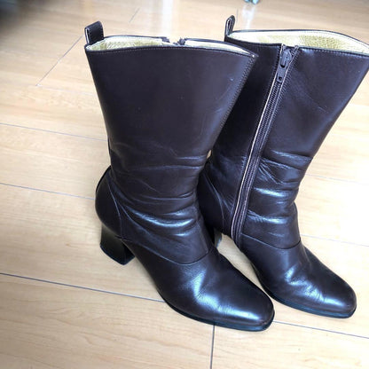 Saint Laurent Short Boots Shoes EU 36.0 US 6.0 Leather Brown Authentic