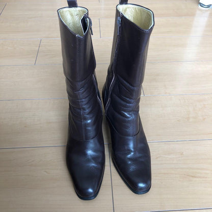 Saint Laurent Short Boots Shoes EU 36.0 US 6.0 Leather Brown Authentic