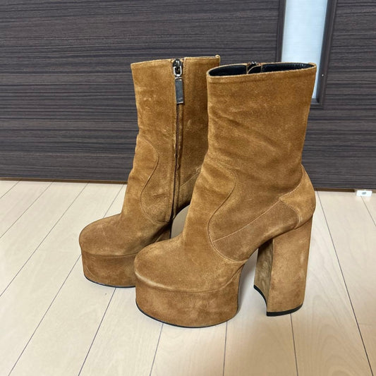 Saint Laurent Short Boots Shoes EU 35 US 5 Suede Brown Authentic