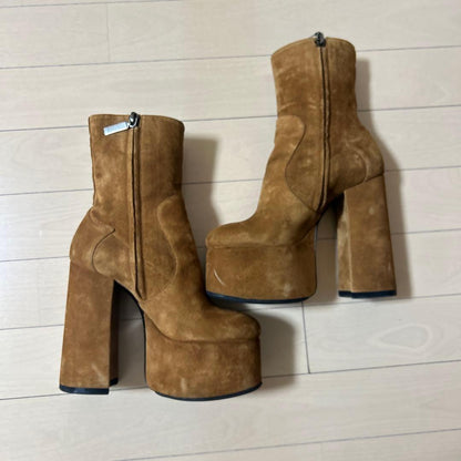 Saint Laurent Short Boots Shoes EU 35 US 5 Suede Brown Authentic