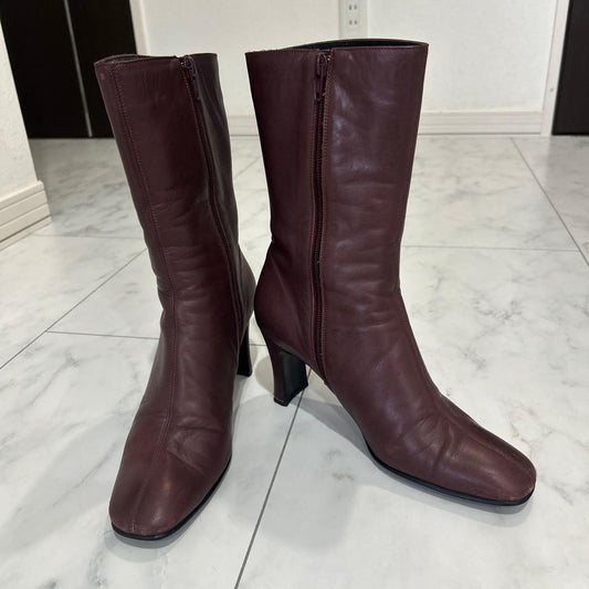 Saint Laurent Boots Shoes EU 36.0 US 6.0 Leather Bordeaux Authentic