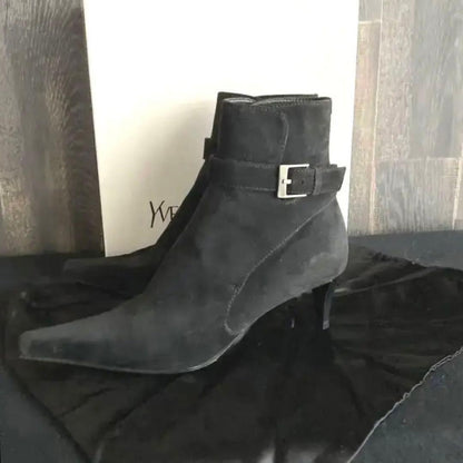 Saint Laurent rive gauche Short Boots Shoes EU 36.0 US 6.0 Suede Black Authentic